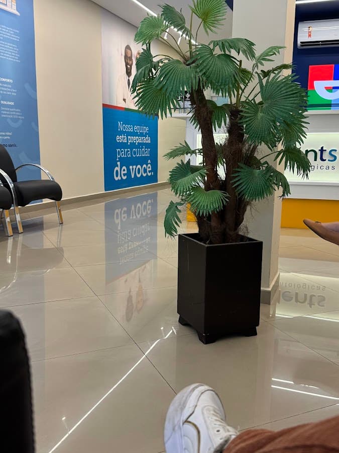 Recepção da clínica com decoração e limpeza.